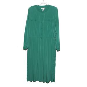Vintage Hana Sung Green Pleated Waist Midi Skirt Size 18 Long Sleeve